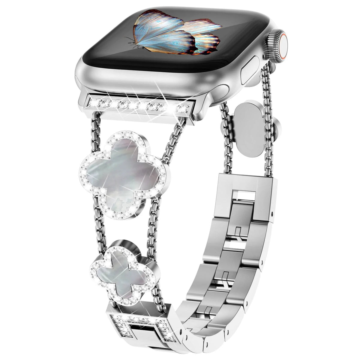 Four-Leaf Clover Apple Watch Bracelet Band in Silver / Pearl White