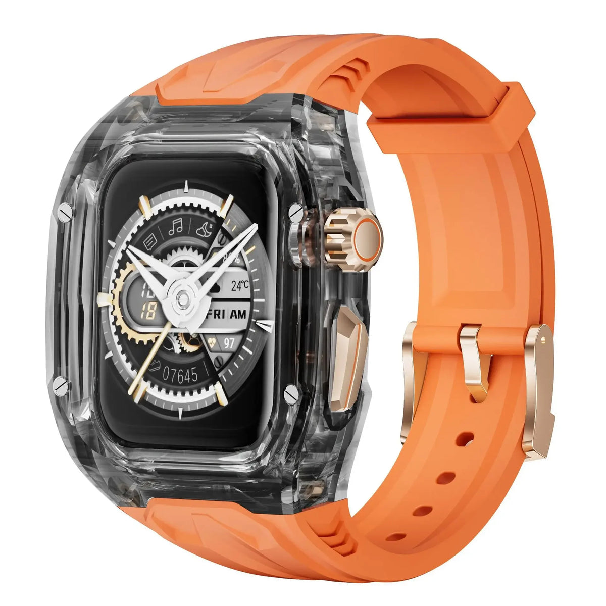 Rubber Apple Watch Band with Transparent Case in Smoke / Orange