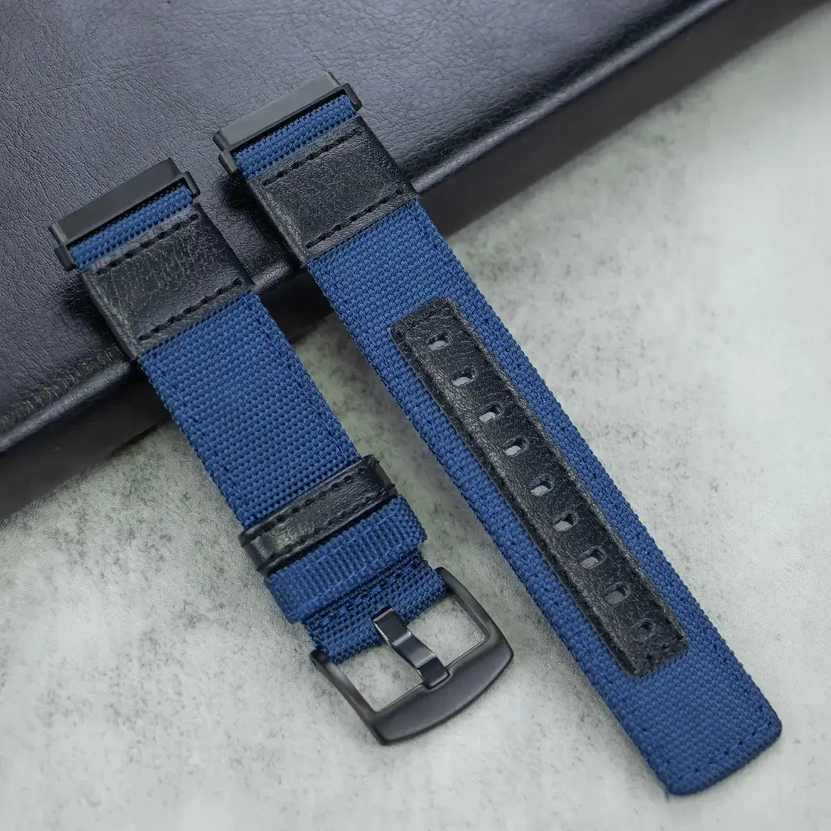 Fitbit Versa & Sense Nylon Band with Leather Details - Blue
