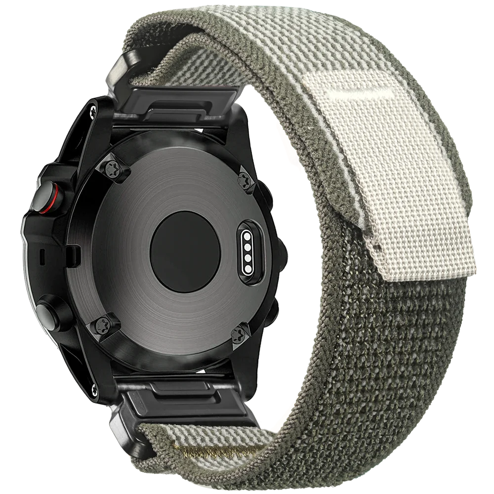 Garmin rugged woven nylon sport band on smartwatch, showcasing durable and comfortable design for active lifestyles.