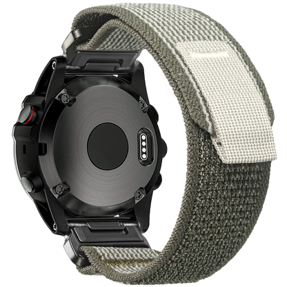 Garmin rugged woven nylon sport band on smartwatch, showcasing durable and comfortable design for active lifestyles.