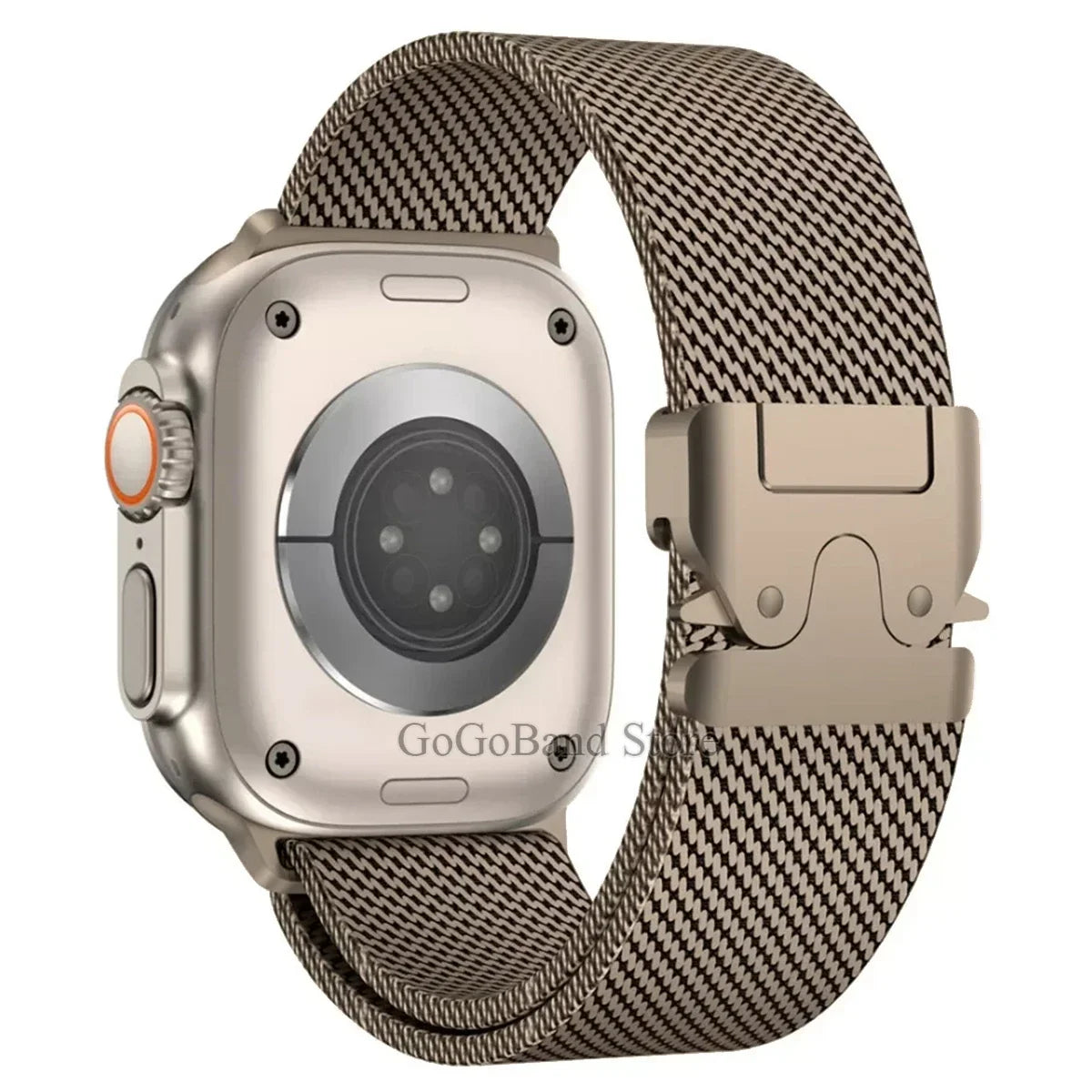 Fine-Mesh Apple Watch Band with Parachute-Style Clasp in Bronze Gold