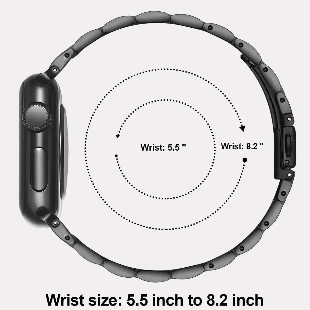 Wrist size diagram for slim multi-link Apple Watch bracelet