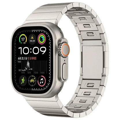 Apple Watch with stainless steel band and magnetic buckle strap, showcasing a sleek design and stylish functionality.