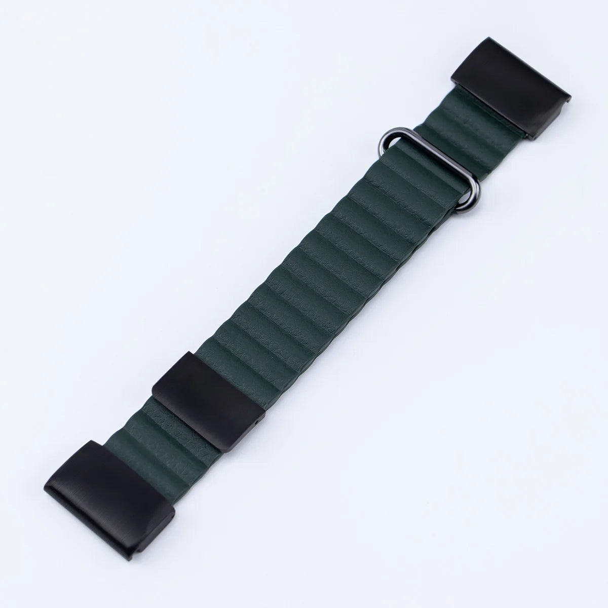 Green smartwatch band with black hardware, designed for a secure and stylish look. Perfect for everyday use or special occasions.