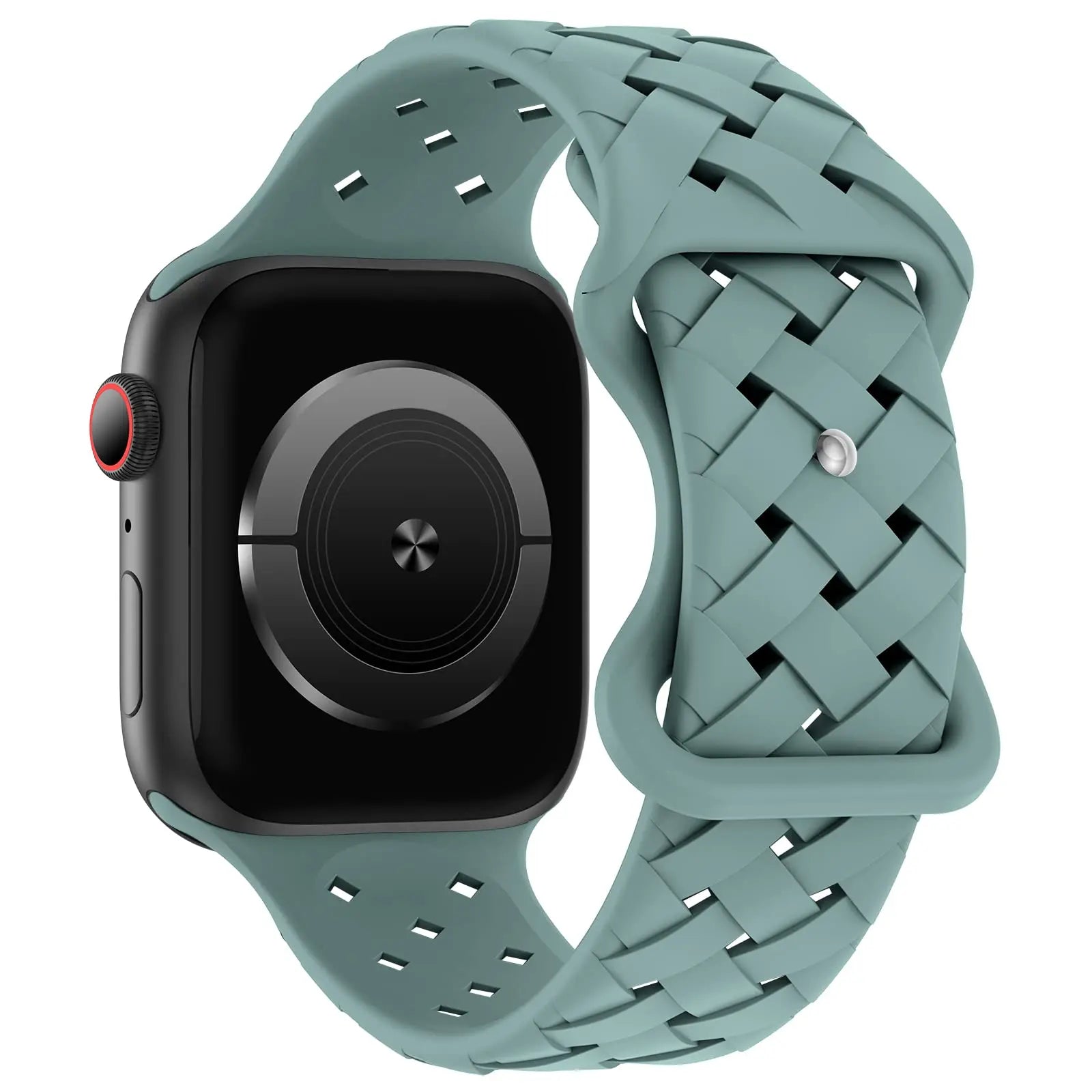 Apple Watch with breathable braided silicone strap in teal, perfect for active lifestyles and all-day comfort.