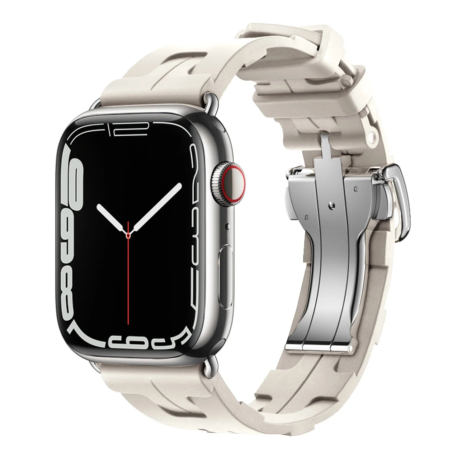 Apple Watch with silicone band – soft, flexible, waterproof strap perfect for any activity.