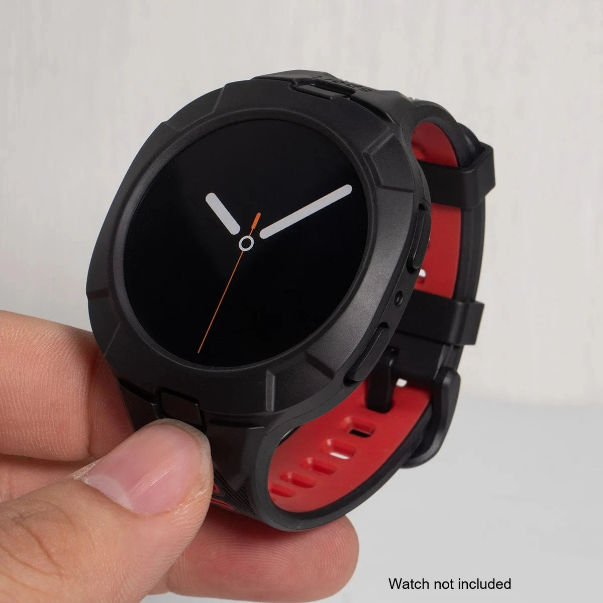 Samsung Galaxy Silicone Sport Watch Band - Case Watch8/Watch8 Classic/Watch9 in black and red, showcasing sporty design and rugged protection.
