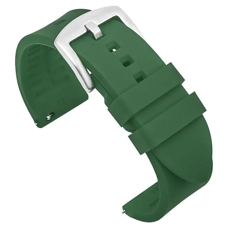 Smooth Silicone Band with Textured Underside in Green / Silver Buckle for compatible Huawei watches