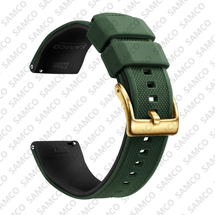 COROS Textured Silicone Watch Band with Buckle Choices - Army Green / Black - Gold Buckle