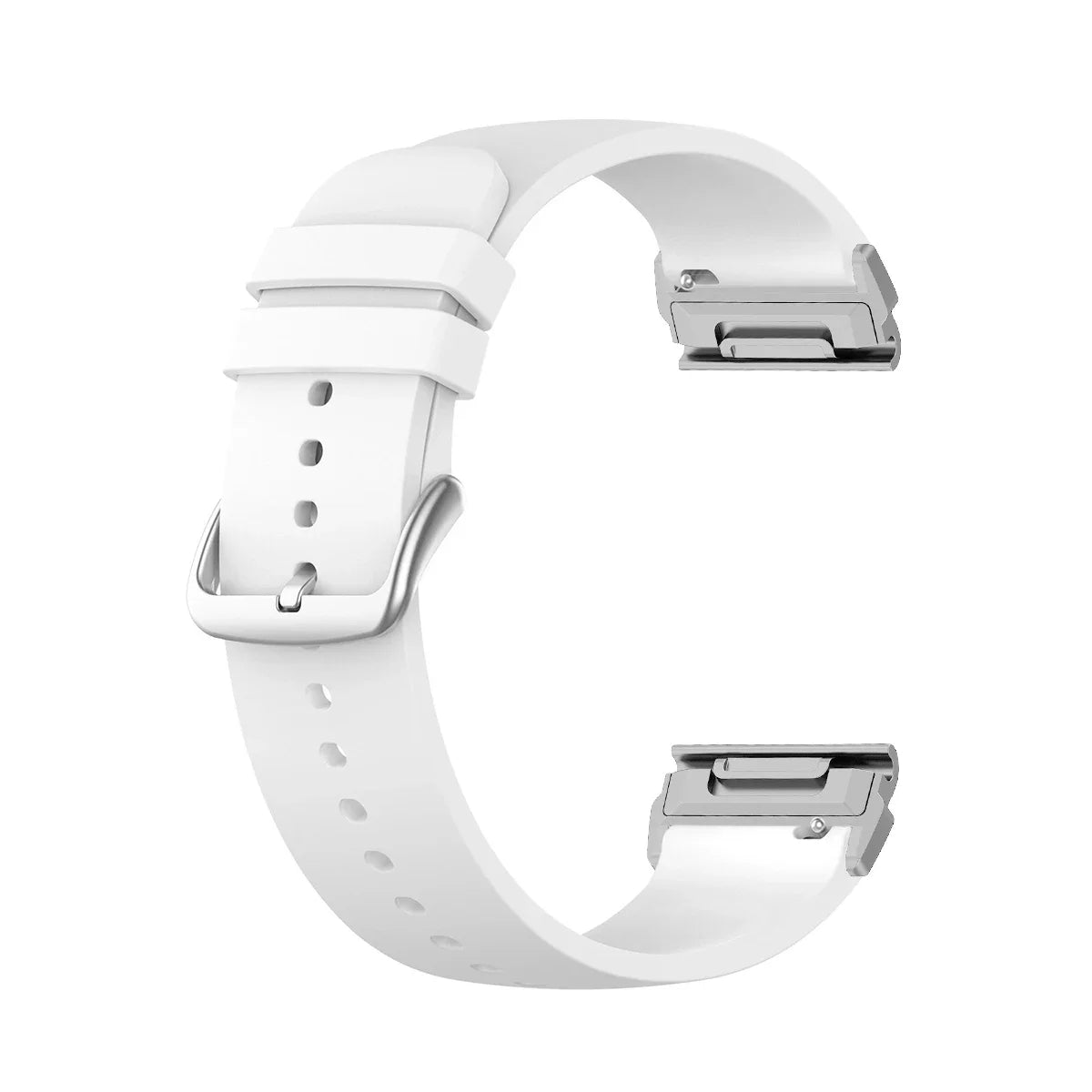 Garmin silicone watch strap in white, flexible and durable replacement band for smartwatches with quickfit attachment.