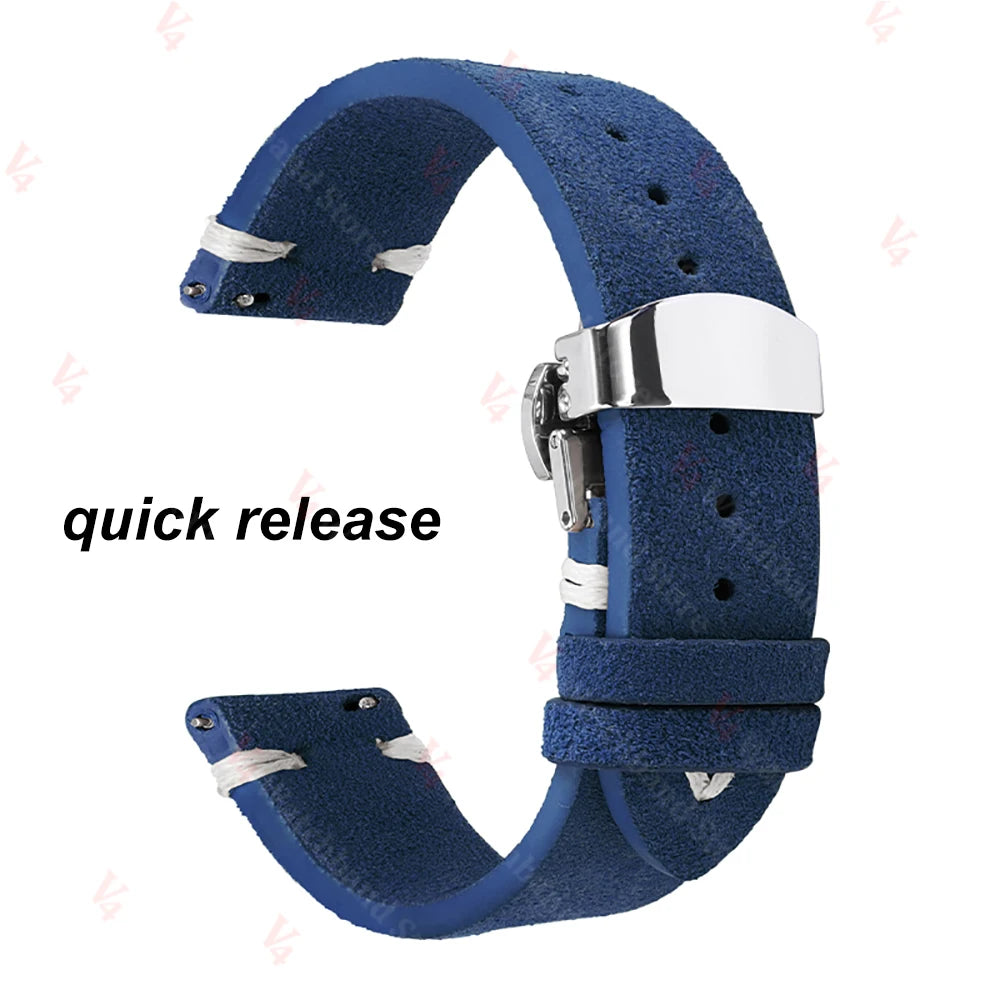 Garmin Suede Butterfly Clasp Band in Navy Blue, White Stitching
