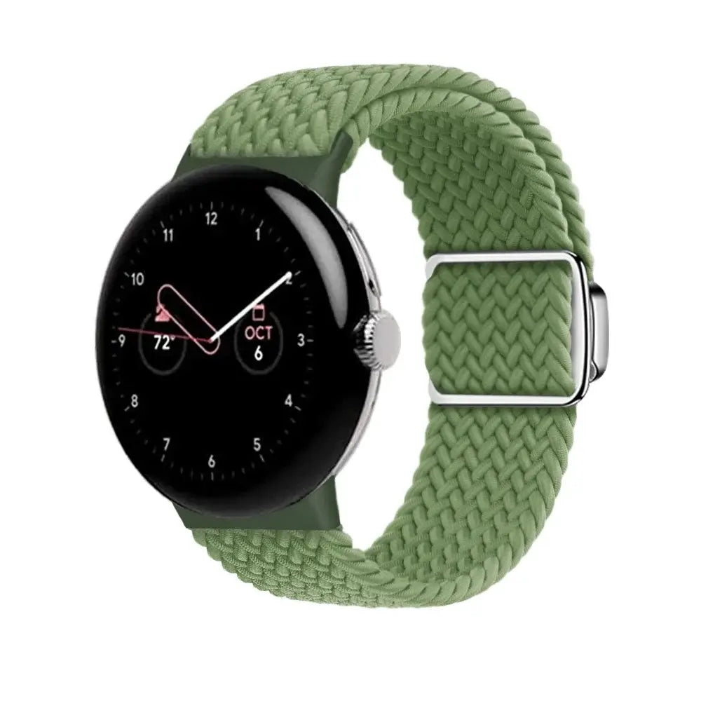 Stretch Braided Google Pixel Watch Loop with Metal Slider in Sage Green