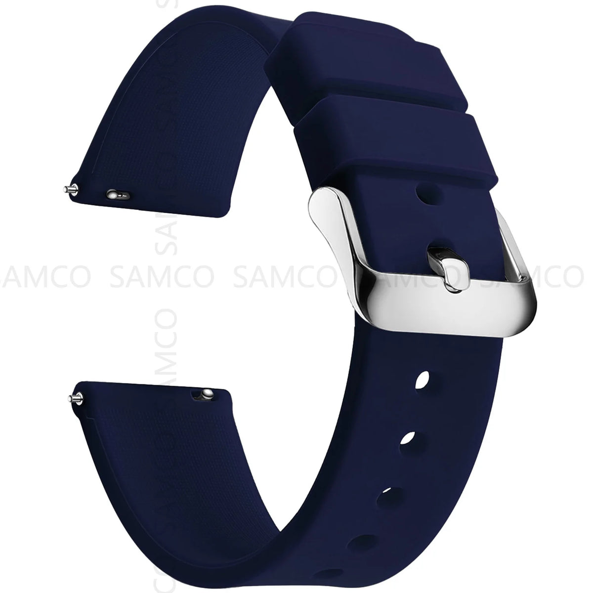 Curved-End Silicone Band in Navy Blue with Silver Buckle