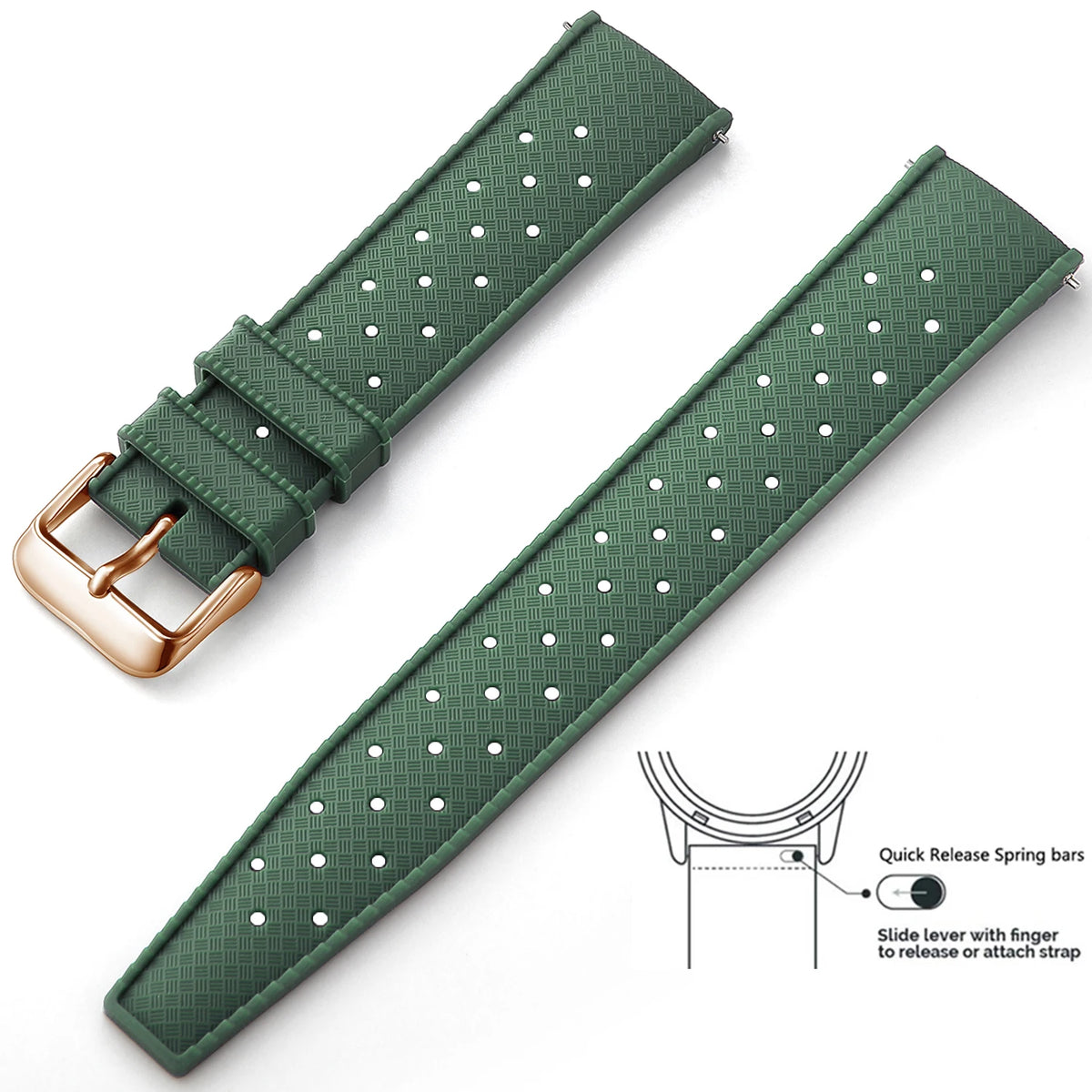 Tropic Silicone Band for Motorola Moto — Forest Green / Rose Gold Buckle
