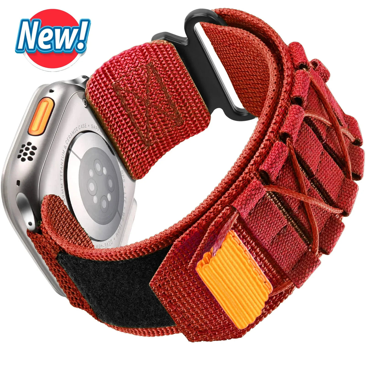 Cord-Laced Nylon Apple Watch Band with Hook-and-Loop Closure in Red
