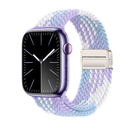 Apple Watch with braided nylon band in pastel colors, offering comfort and style for everyday wear.