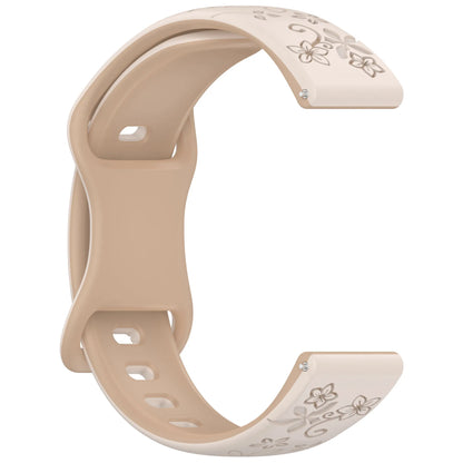 Garmin Floral Engraved Silicone Band in Starlight and Milk Tea