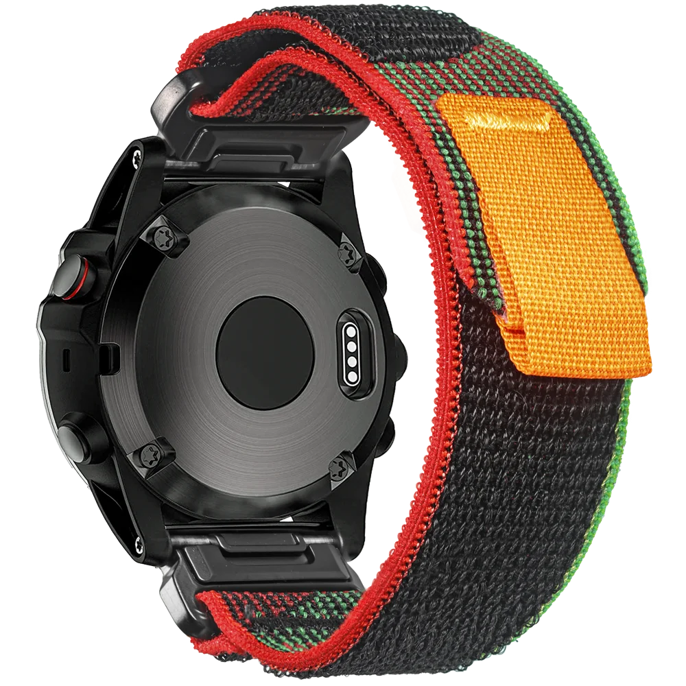 Garmin rugged woven nylon sport band in vibrant colors, designed for comfort and durability for your smartwatch.