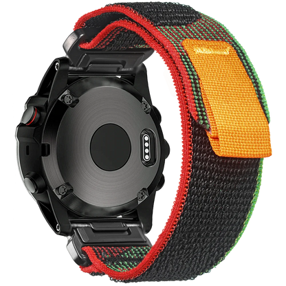 Garmin rugged woven nylon sport band in vibrant colors, designed for comfort and durability for your smartwatch.