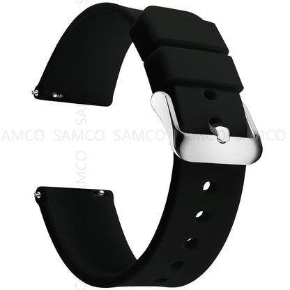 Curved-End Silicone Band in Black with Silver Buckle