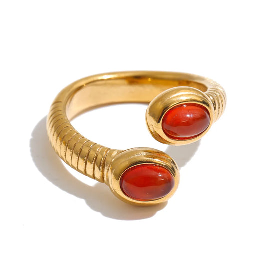 Red Agate Open Ring, Stainless Steel - view 1