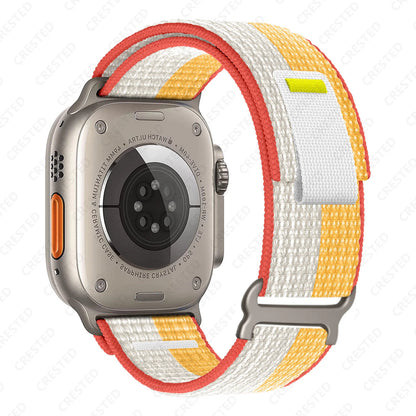 Apple Watch Trail Loop nylon strap in colorful design, showcasing durable and breathable material for ultimate comfort.