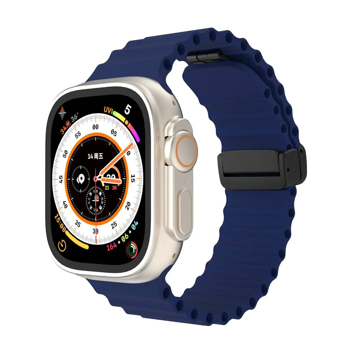 Navy Blue ridged silicone Apple Watch band with magnetic clasp