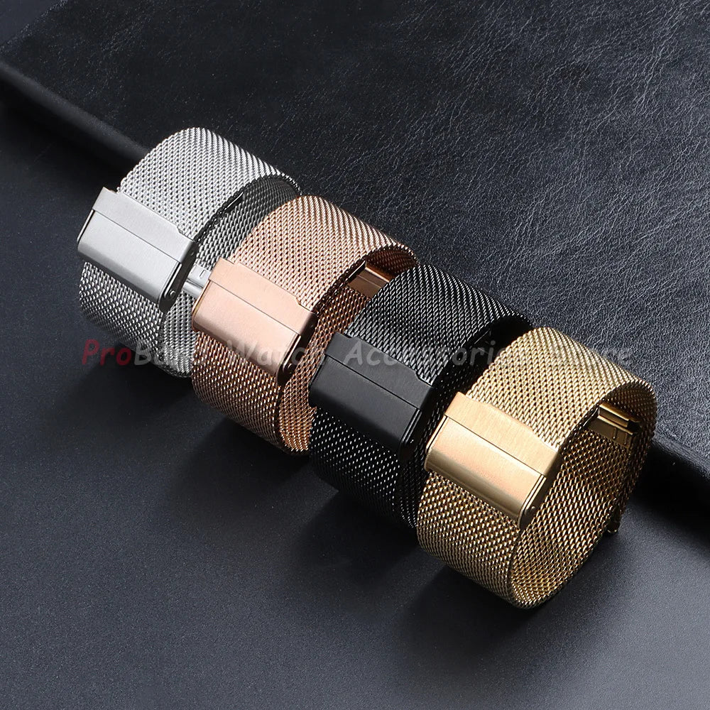 Milanese Mesh Sliding Clasp Band in silver, rose gold, black and gold