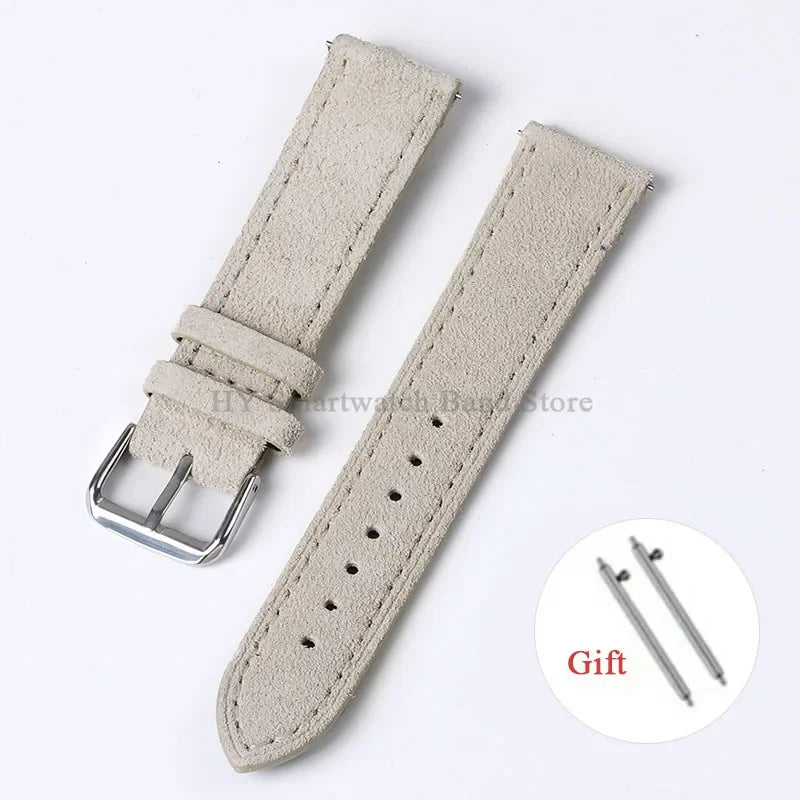 OnePlus Smartwatch Vintage Suede Leather Band Quick Release Strap in soft elastic fabric with silver buckle.