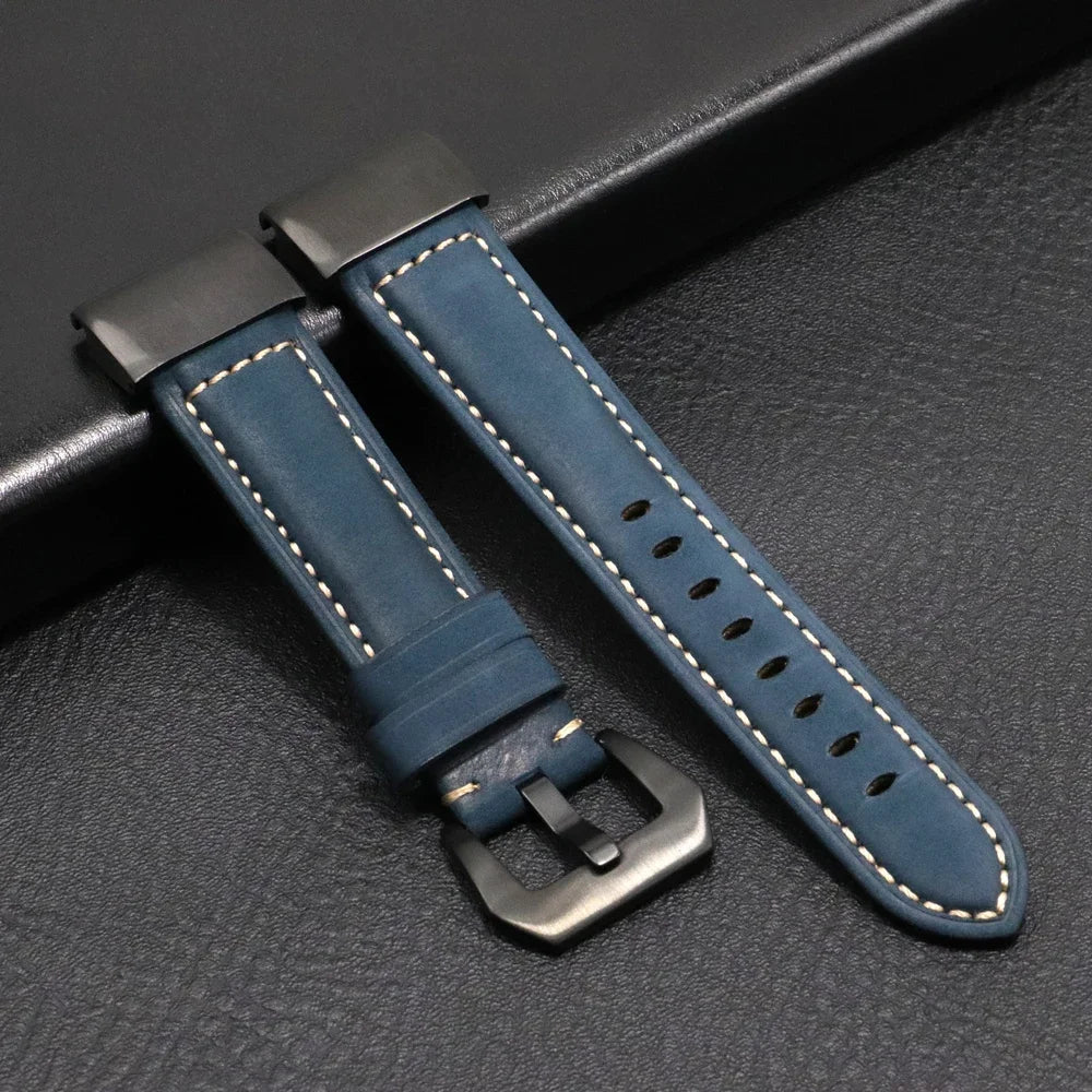 Garmin QuickFit Stitched Leather Buckle Band in Blue / Black