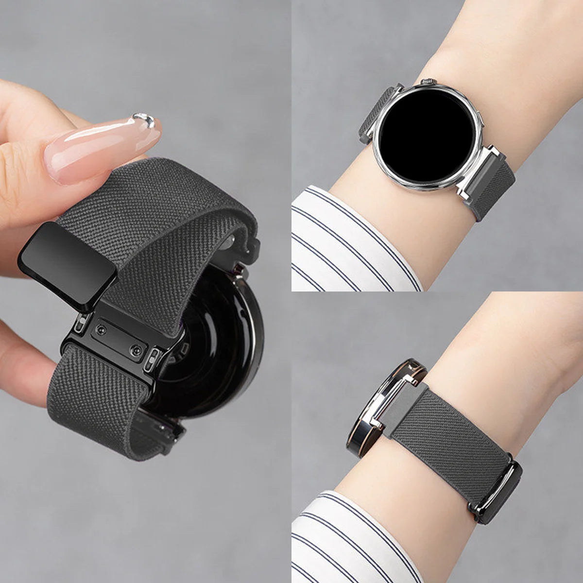 Dark Gray Garmin 18/20/22mm Quick Release Woven Nylon Magnetic Band