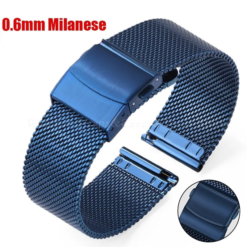 Thin Milanese Mesh Band in blue with fold-over clasp