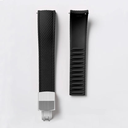 Garmin Curved-End FKM Rubber Band in Black with Silver Clasp