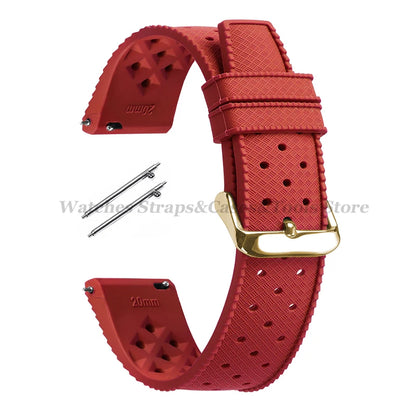 Garmin 18/20/22mm Quick Release Tropic-Style Silicone Band in Red with Gold Buckle