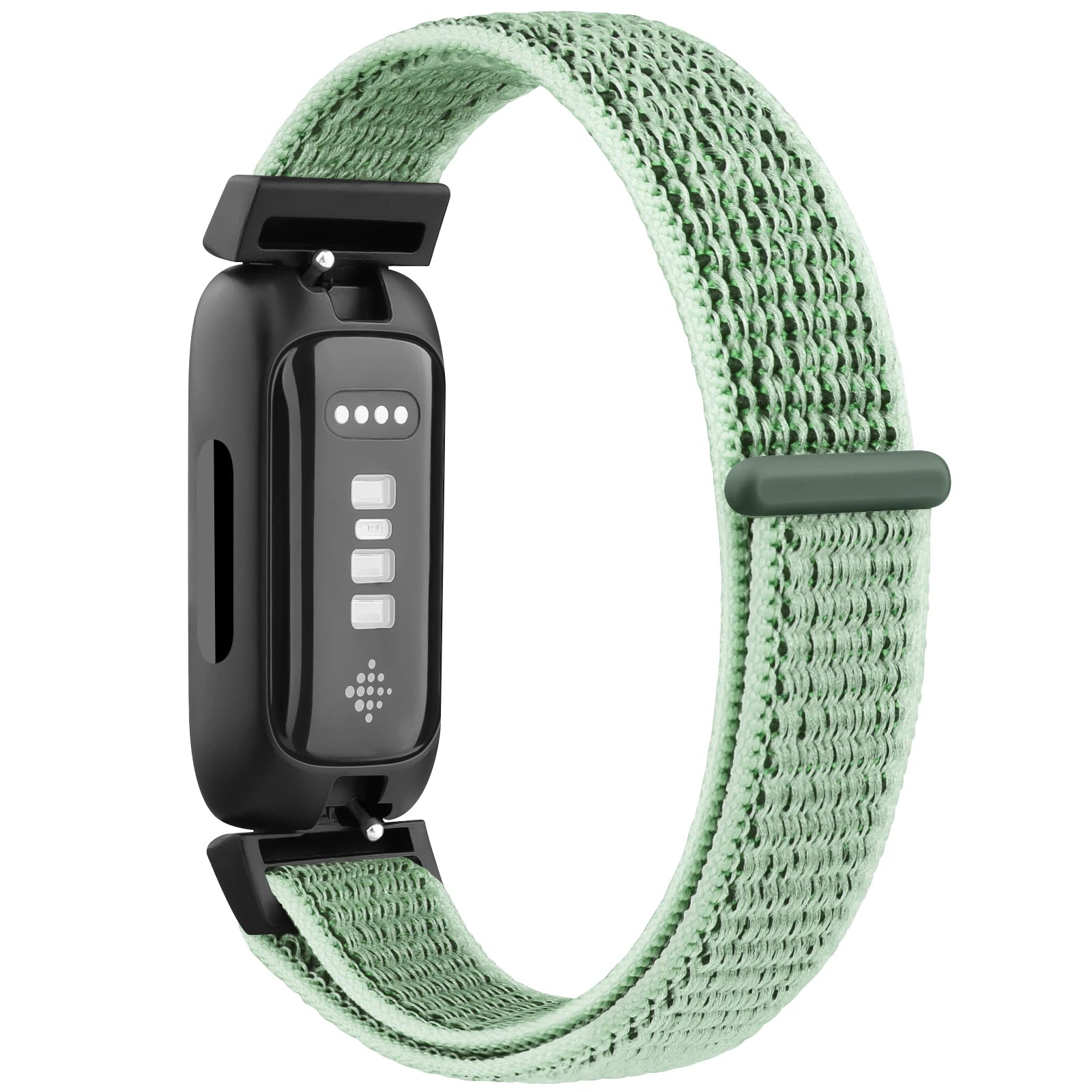 Fitbit Inspire 3 with adjustable mint green nylon strap, designed for comfort and style, perfect for everyday wear.