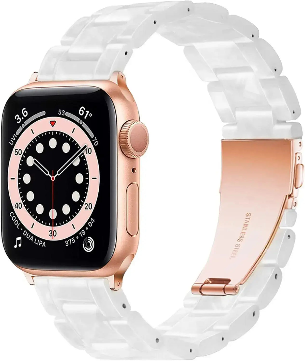 Pearl White resin Apple Watch band with folding clasp