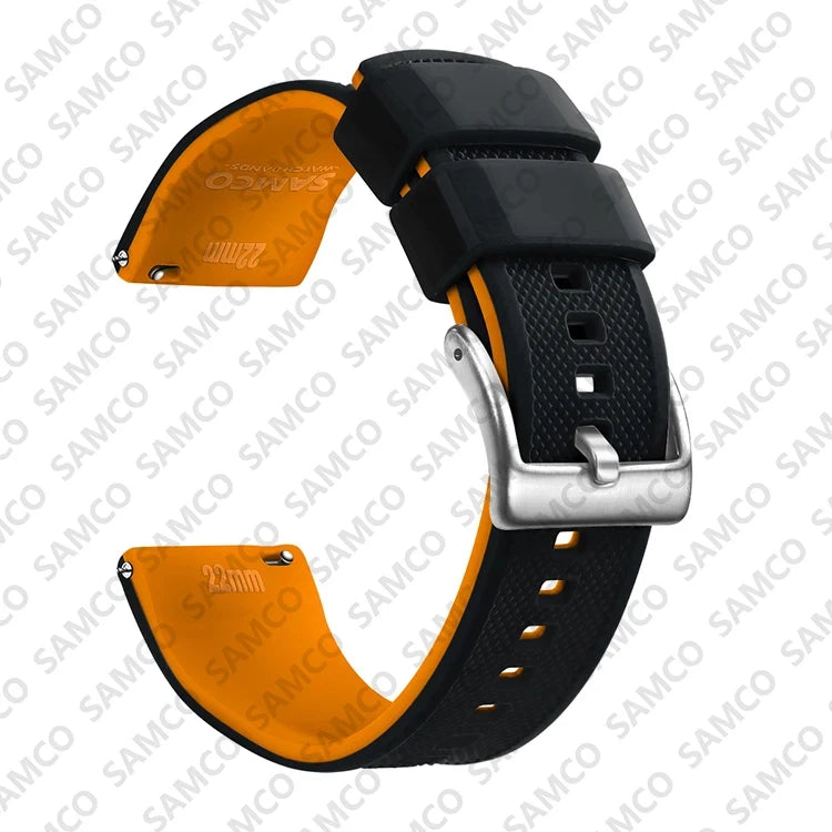 OnePlus Watch Band Quick Release Silicone Strap Sweat Resistant Black with adjustable buckle and soft silicone material.