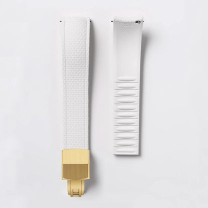 Garmin Curved-End FKM Rubber Band in White with Gold Clasp