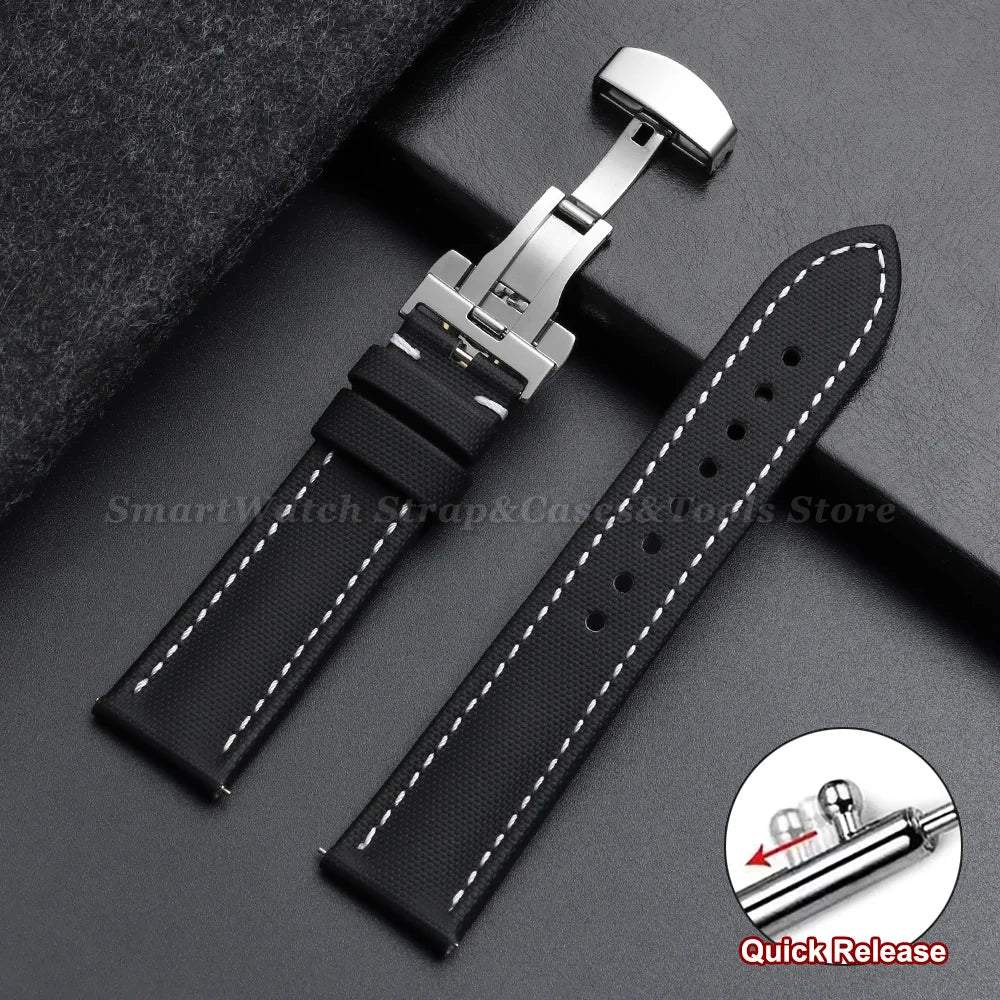 Sailcloth Band in Black, White Stitching