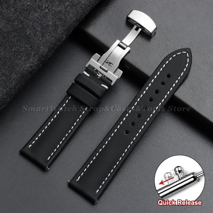 Sailcloth Band in Black, White Stitching
