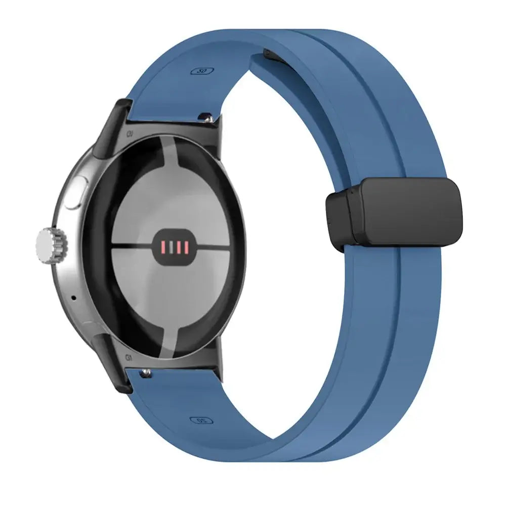 Magnetic Folding Clasp Silicone Google Pixel Watch Band in Blue / Black