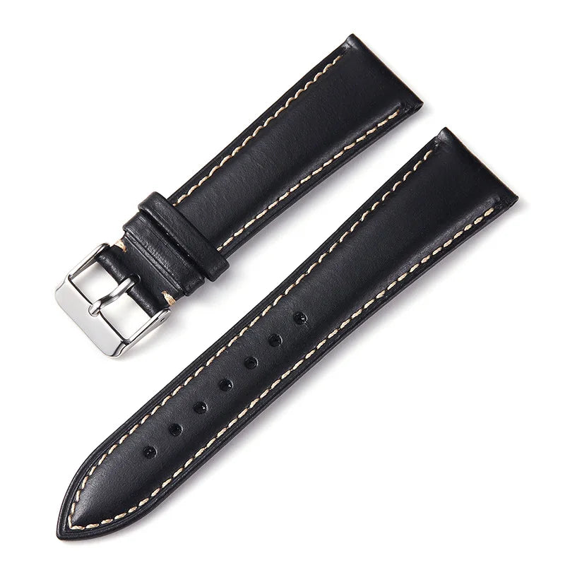 Polar Oil-Waxed Leather Band with Contrast Stitching — Black