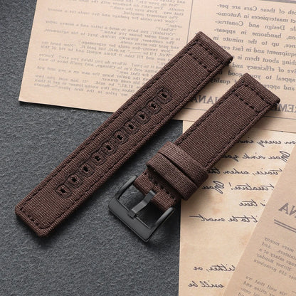 Stitched Canvas Nylon Band in Brown with Black Buckle