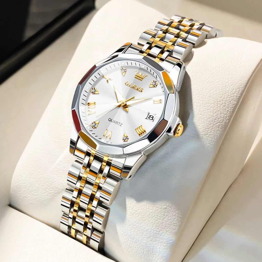 Women's Faceted Bezel Quartz Bracelet Watch — Two-tone faceted bezel watch — BandsCo Straps