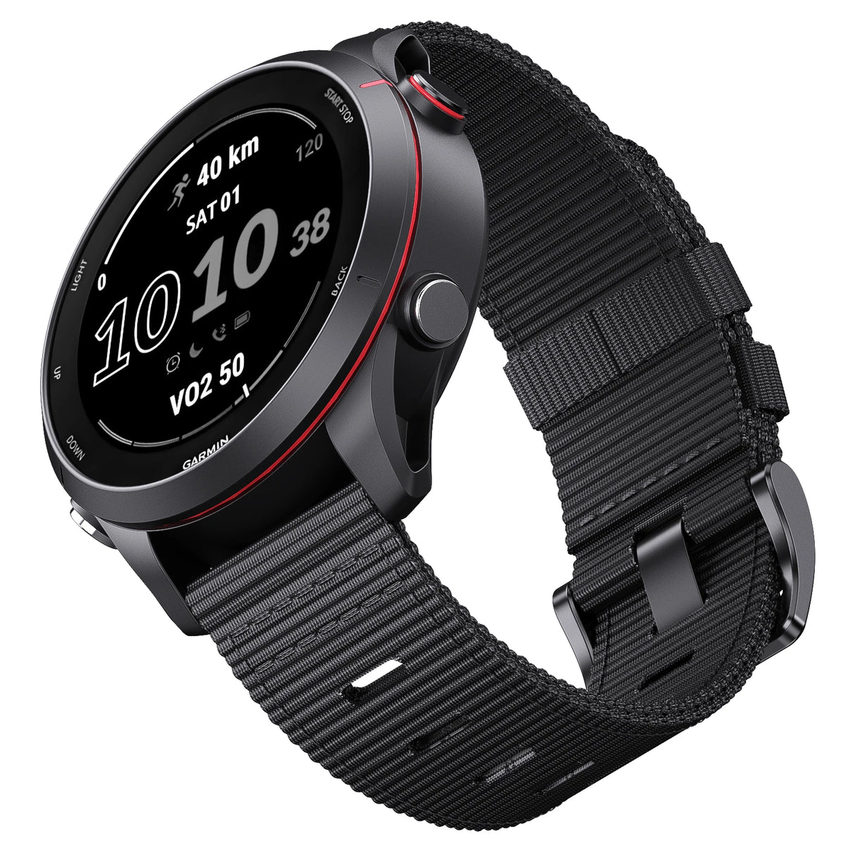 Black ribbed nylon band worn on watch for COROS – BandsCo Straps