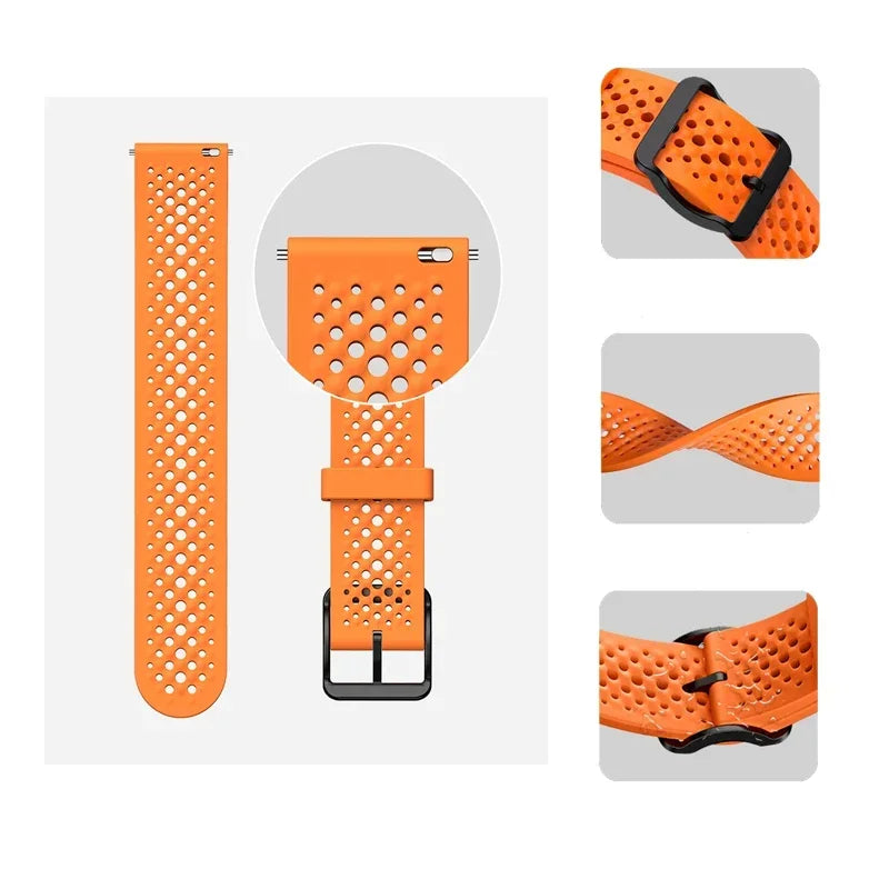 Perforated Silicone Buckle Band for Polar – orange perforated strap detail