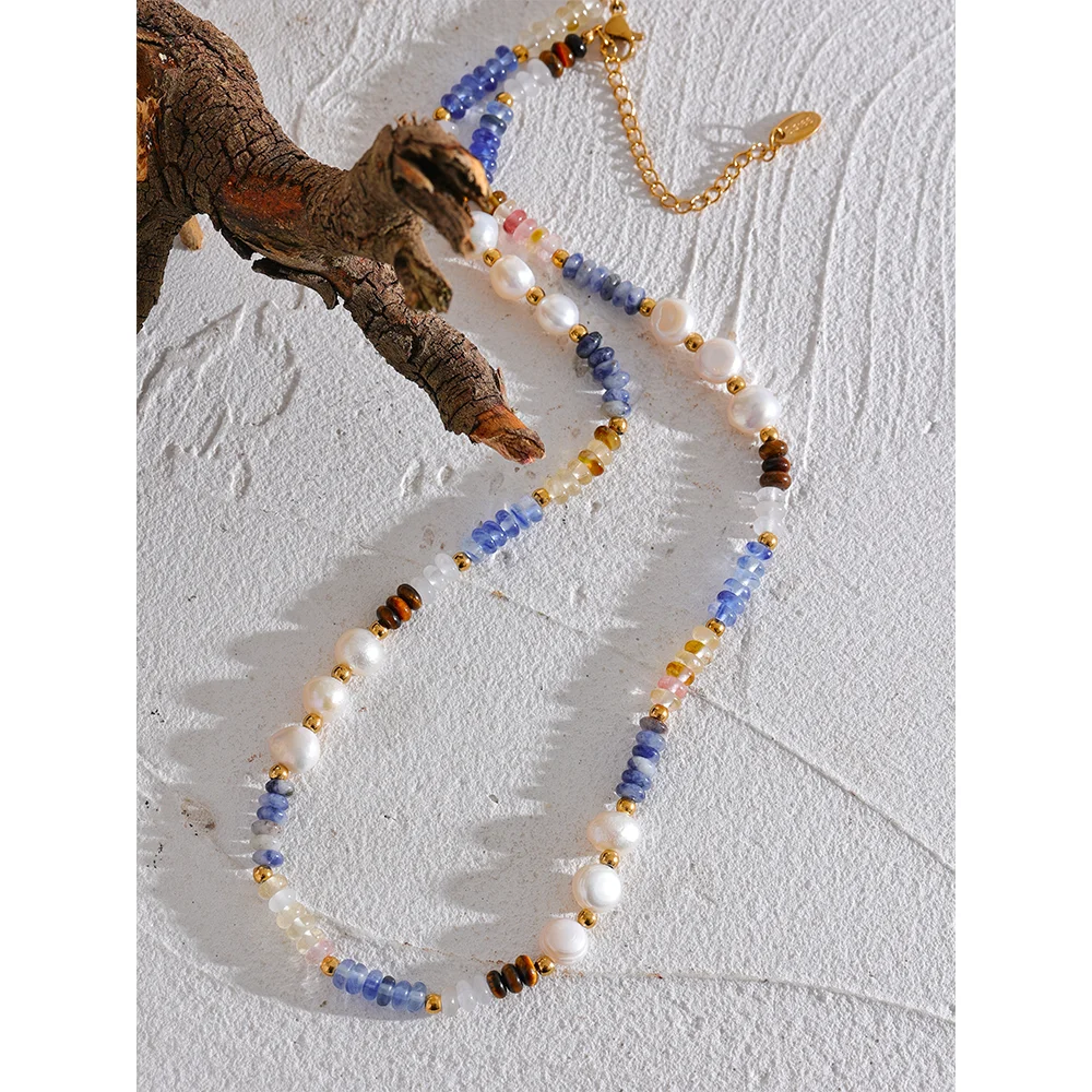 Freshwater pearl and lapis lazuli necklace, bead detail