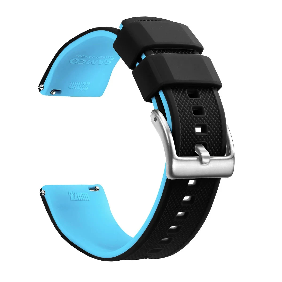 Motorola Moto Textured Silicone Band with Buckle Choices — Black / Sky Blue / Silver Buckle