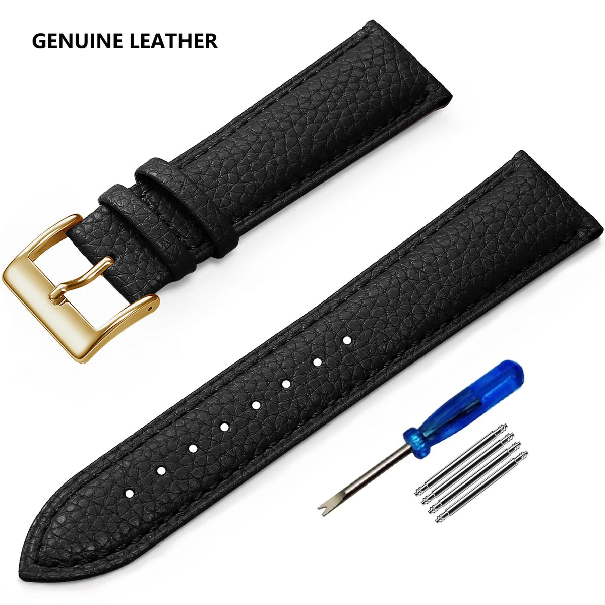 Grained Leather Band in Black with Rose Gold Buckle